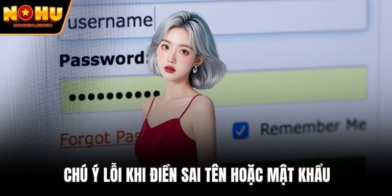 Chú ý lỗi khi điền sai tên hoặc mật khẩu